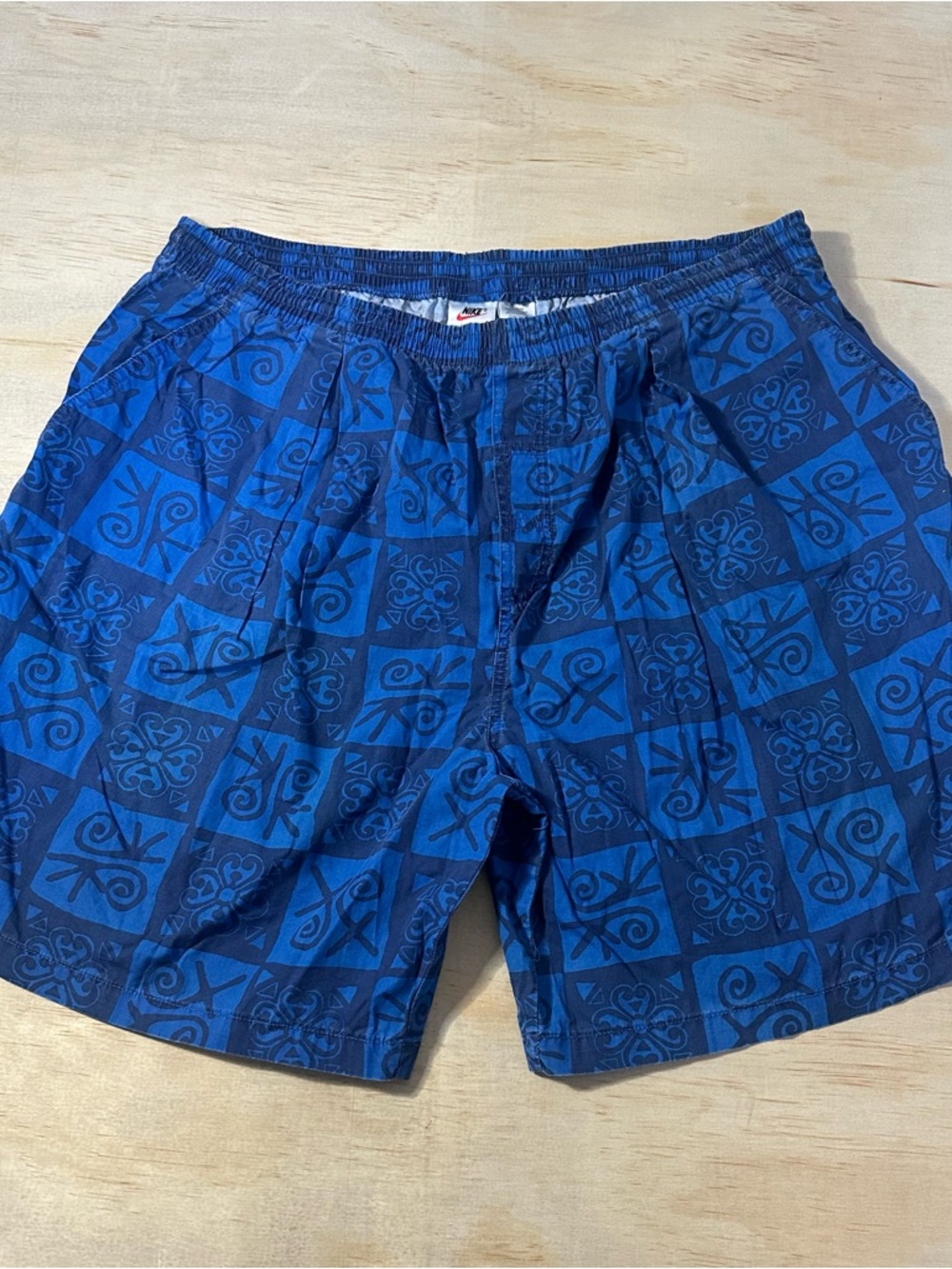 90s Nike Vintage Shorts Men’s XL White Label Geometric Tribal Blue Beach Cotton